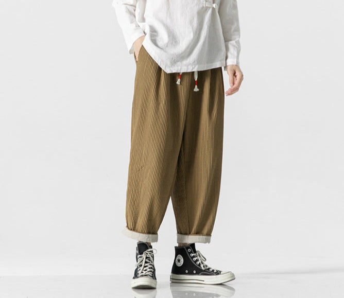 Men's Casual Loose Fit Straight-Leg Trousers Khaki Trousers