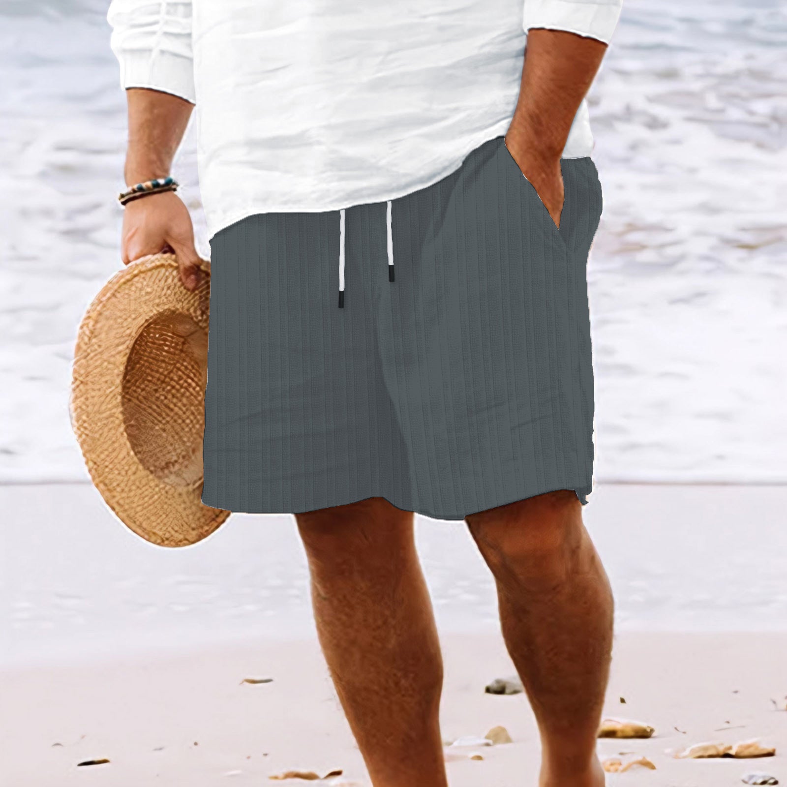Men's Striped Drawstring Summer Shorts Gray Shorts