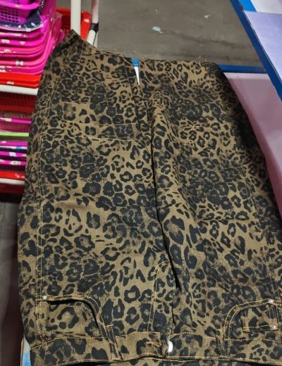 High-Stretch Mid-Rise Barrel Jeans Leopard print Women Pants