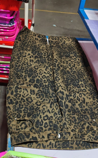 High-Stretch Mid-Rise Barrel Jeans Leopard print Women Pants