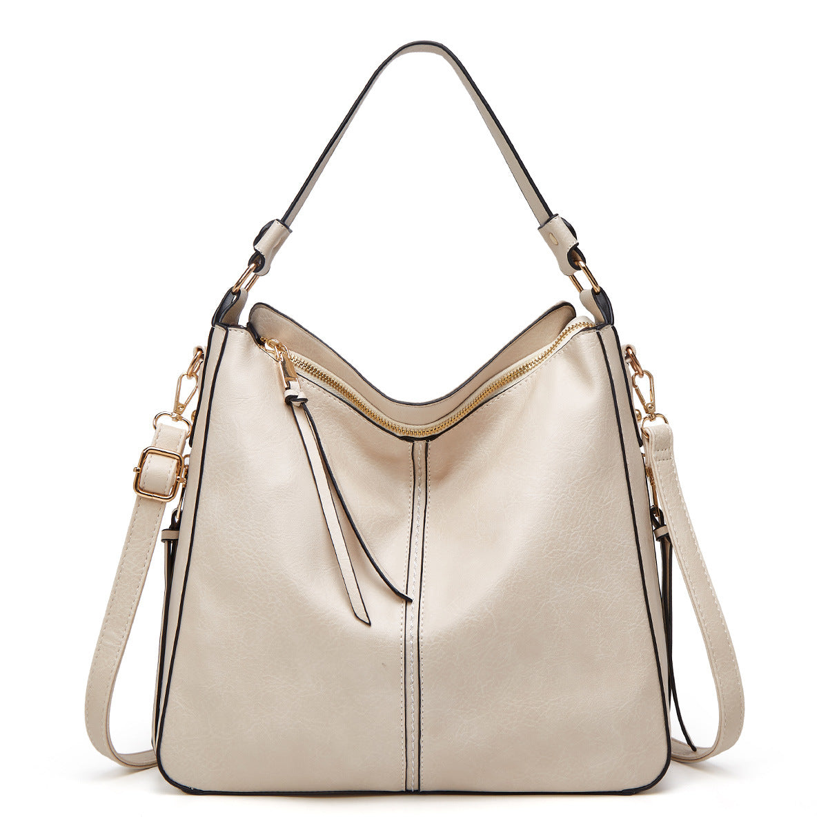 Zipper Bucket Messenger Bag Beige One Size (34 cm (W) × 30 cm (H) × 13 cm (D) Bag