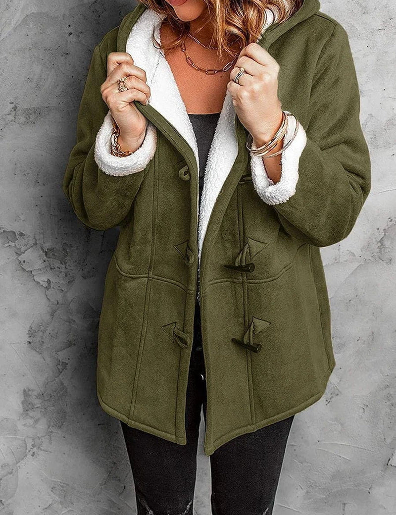 Elegant Cashmere Hooded Coat Army Green Hooded Coat