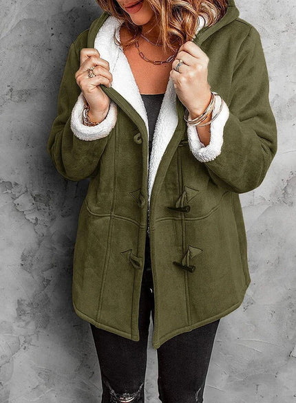 Elegant Cashmere Hooded Coat Army Green Hooded Coat
