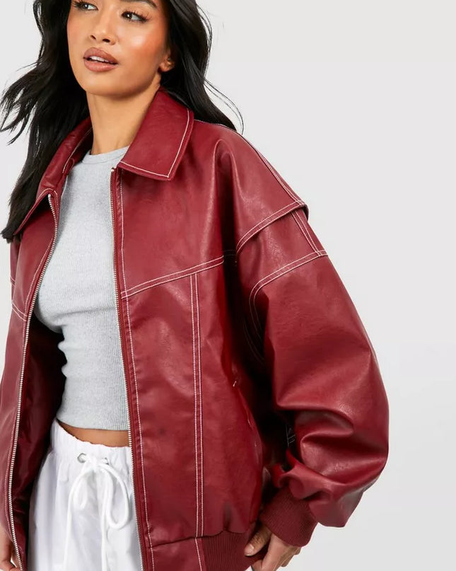 Women's Oversize leather jacket Red Jacket