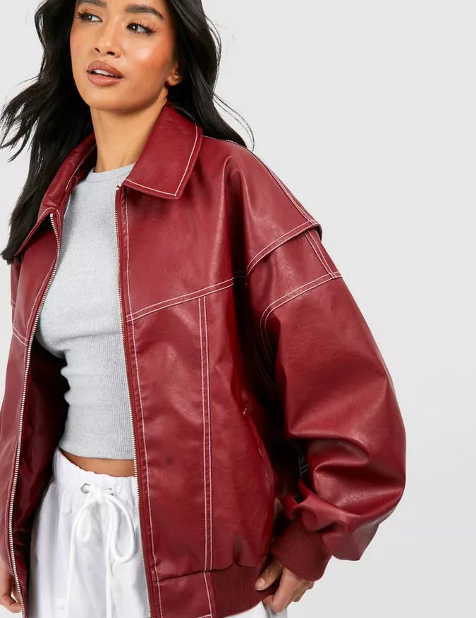 Women's Oversize leather jacket Red Jacket