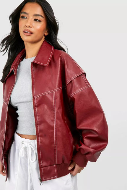 Women's Oversize leather jacket Red Jacket