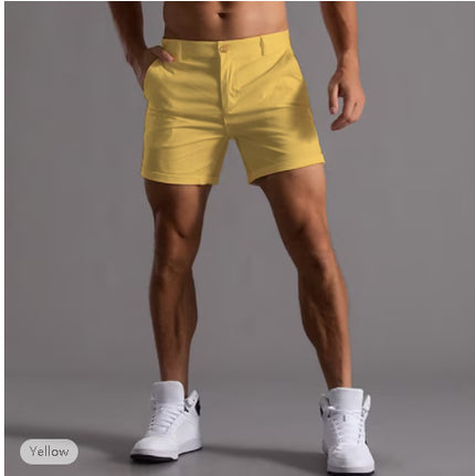 Men's Summer Linen Shorts with Pockets Yellow Men Shorts