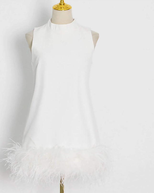 Cecily | Black Feather Mini Dress White Dresses