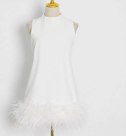 Cecily | Black Feather Mini Dress White Dresses