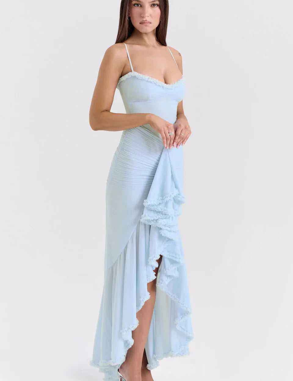 Tiara | Sultry Bodycon Maxi Dress with Cascading Ruffles Dresses