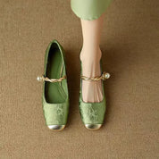 Verona Pearl Pumps – Silk-Textured Low Heels Women Shoes