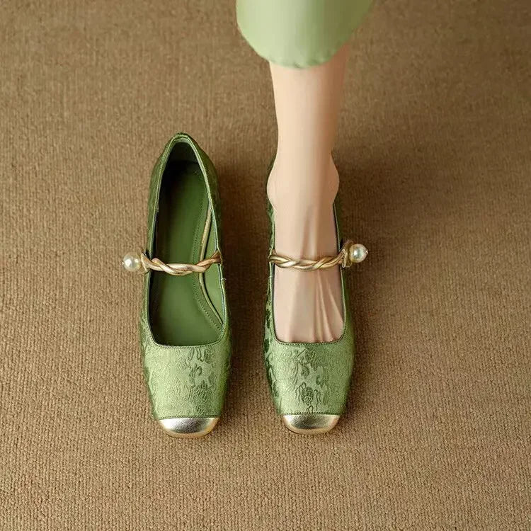 Verona Pearl Pumps – Silk-Textured Low Heels Women Shoes