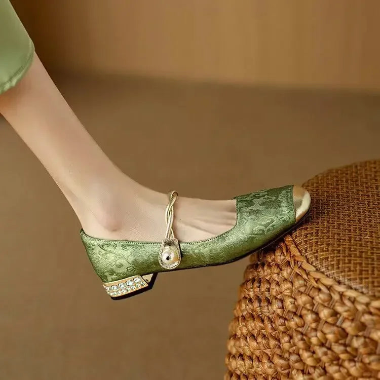 Verona Pearl Pumps – Silk-Textured Low Heels Women Shoes