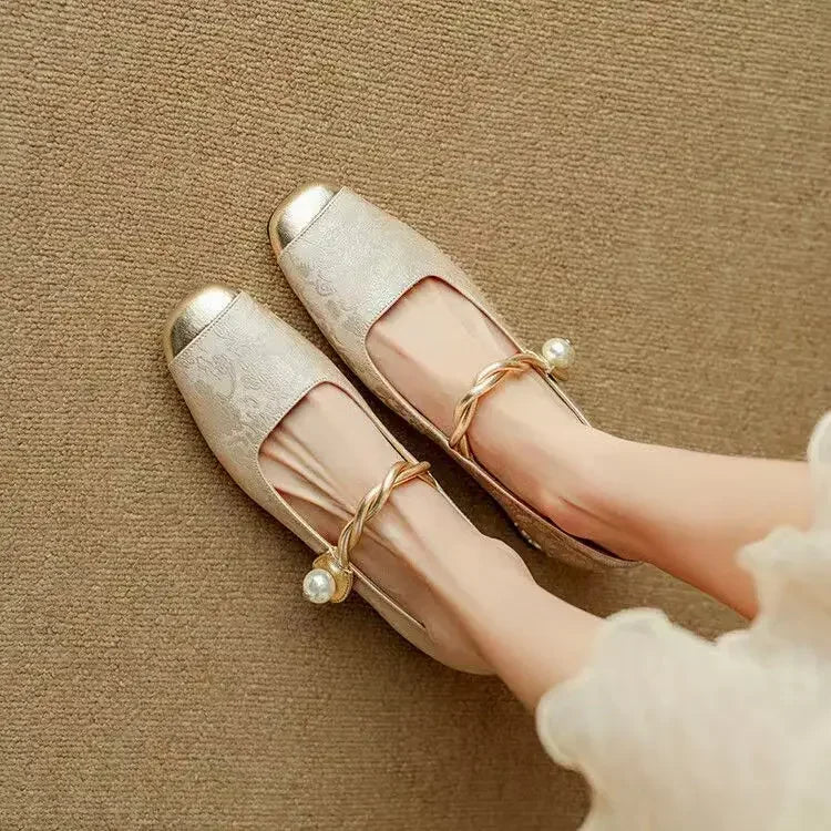 Verona Pearl Pumps – Silk-Textured Low Heels Women Shoes