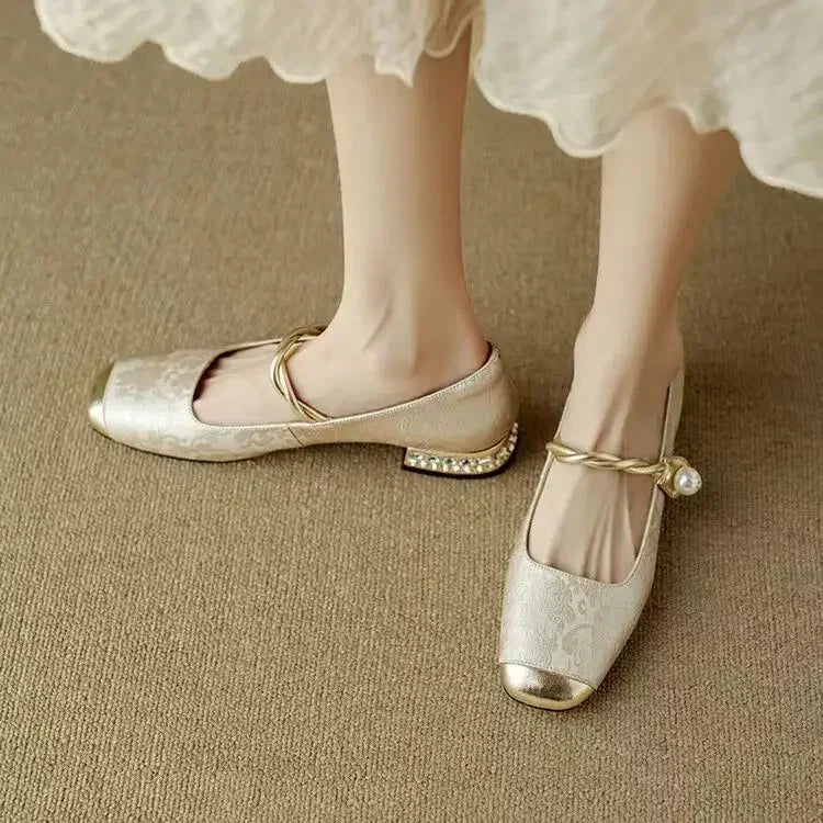 Verona Pearl Pumps – Silk-Textured Low Heels Women Shoes