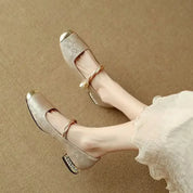 Verona Pearl Pumps – Silk-Textured Low Heels Women Shoes