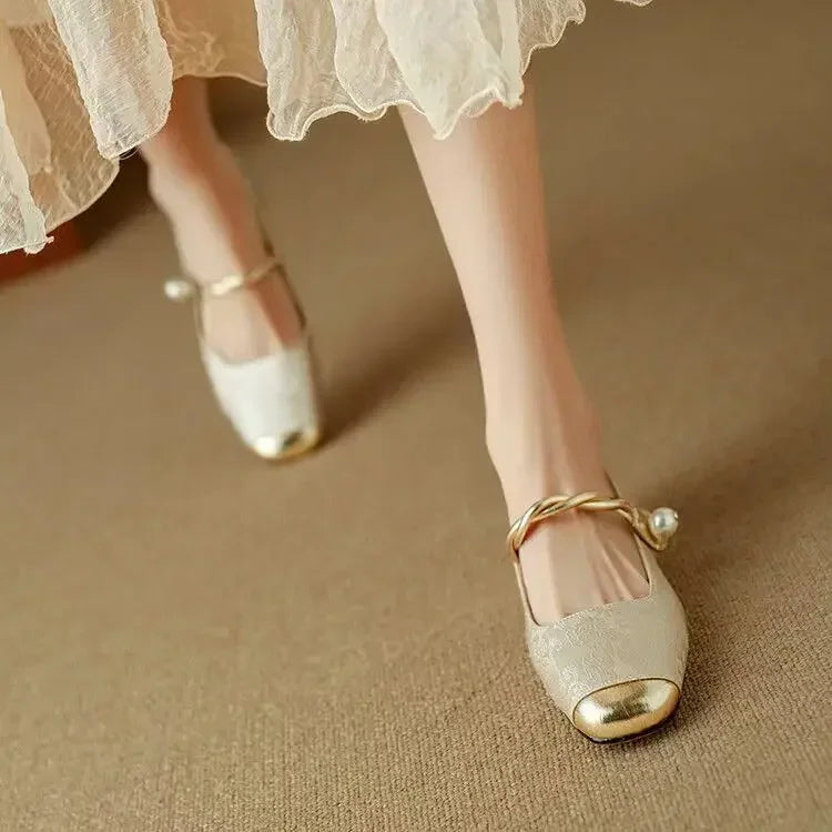 Verona Pearl Pumps – Silk-Textured Low Heels Women Shoes