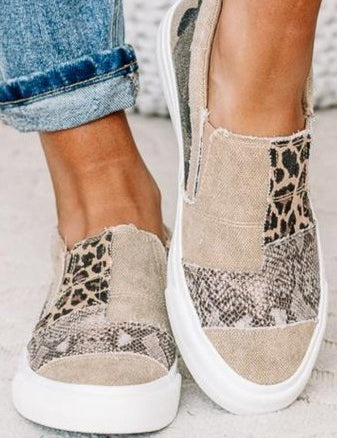 Geneva | Animal Print Canvas Sneakers Khaki Shoes