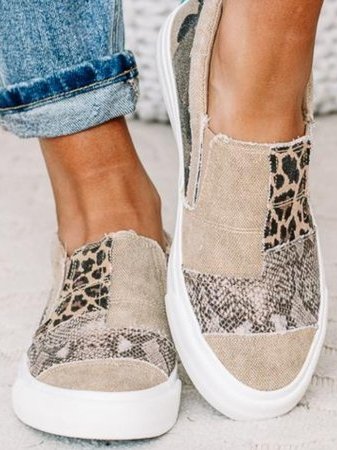 Geneva | Animal Print Canvas Sneakers Khaki Shoes