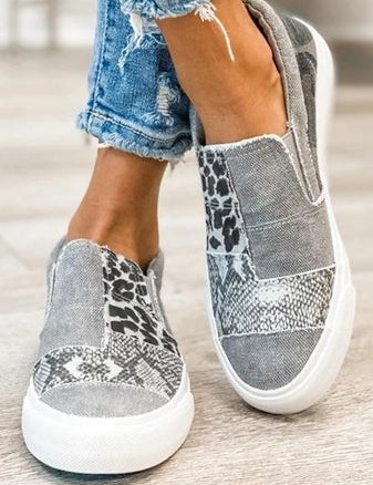 Geneva | Animal Print Canvas Sneakers Grey Shoes