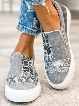 Geneva | Animal Print Canvas Sneakers Grey Shoes