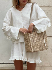 Leah | Pure Cotton Ruffle Shorts Set Two Pieces Sets