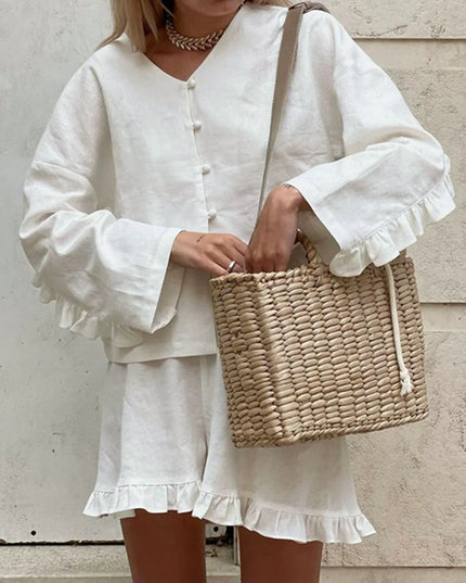 Leah | Pure Cotton Ruffle Shorts Set Two Pieces Sets