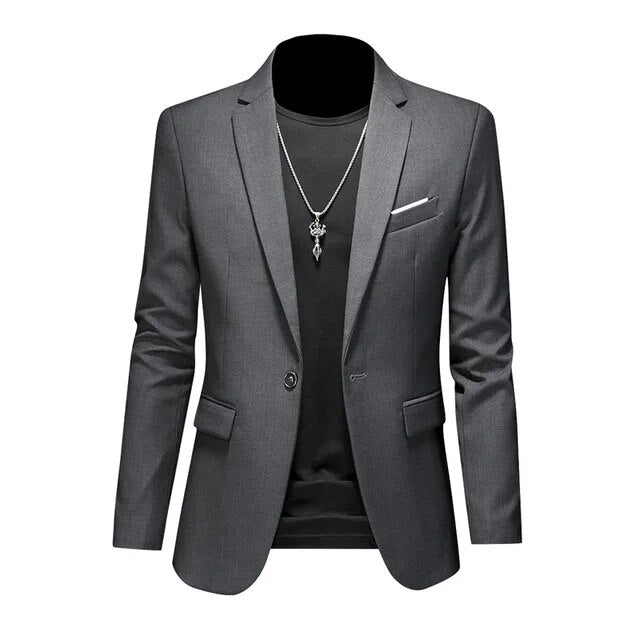 Men's Stylish Single-Breasted Blazer Gray Blazer