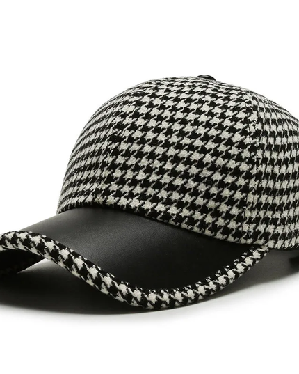Houndstooth Leather Cap Black Hats