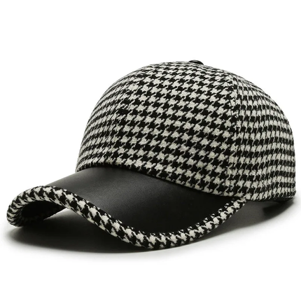 Houndstooth Leather Cap Black Hats