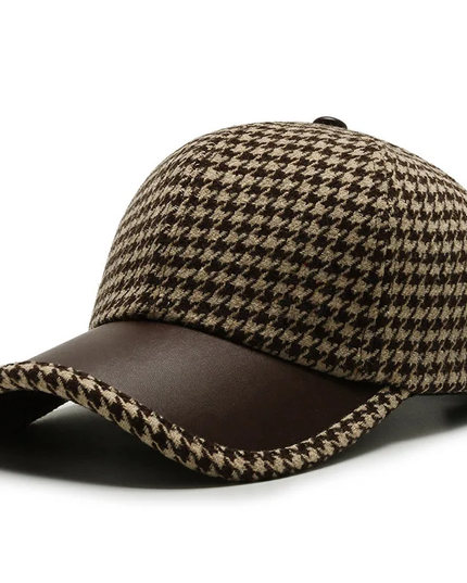 Houndstooth Leather Cap Brown Hats