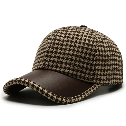 Houndstooth Leather Cap Brown Hats