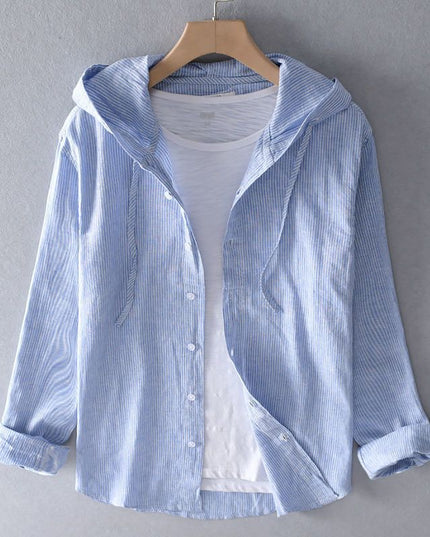 Nova Linen Hoodie Blue