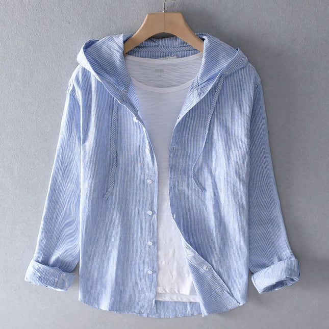 Nova Linen Hoodie Blue
