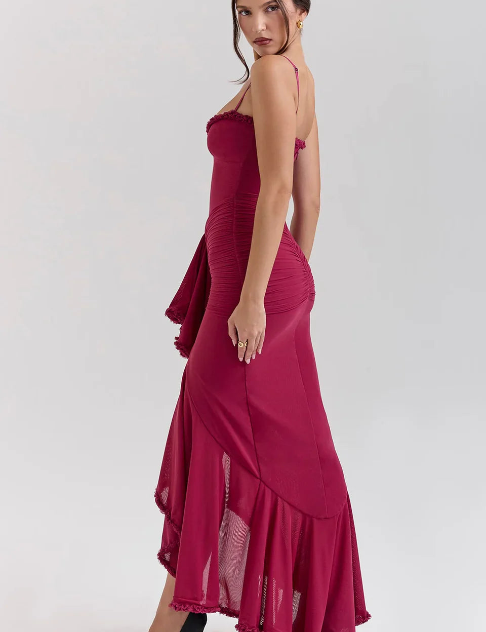 Tiara | Sultry Bodycon Maxi Dress with Cascading Ruffles Dresses