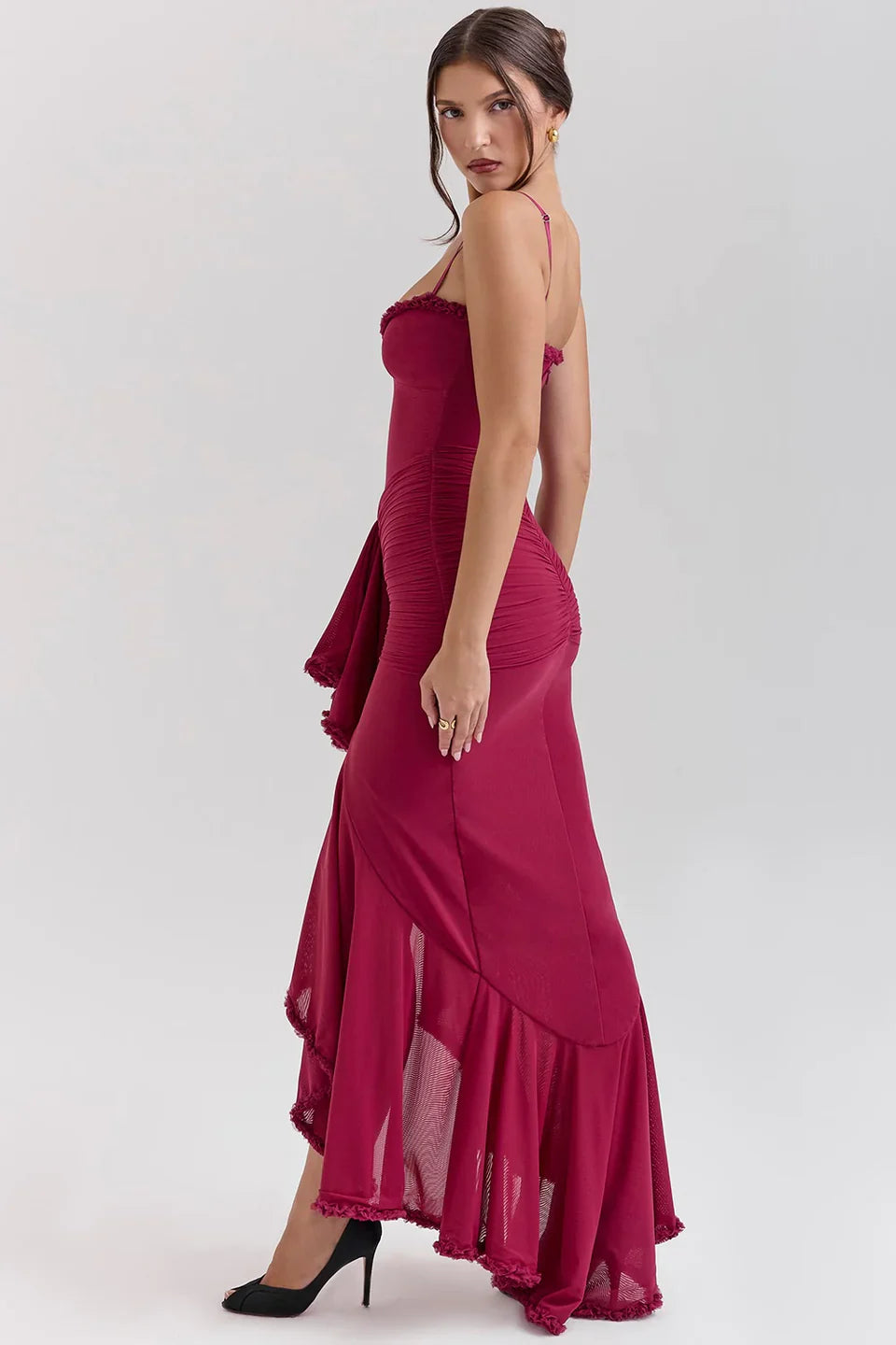 Tiara | Sultry Bodycon Maxi Dress with Cascading Ruffles Dresses
