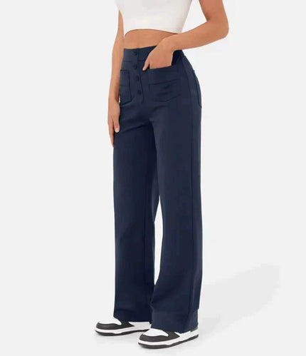 Laura | High-waisted Elastic Casual Pants Navy Blue