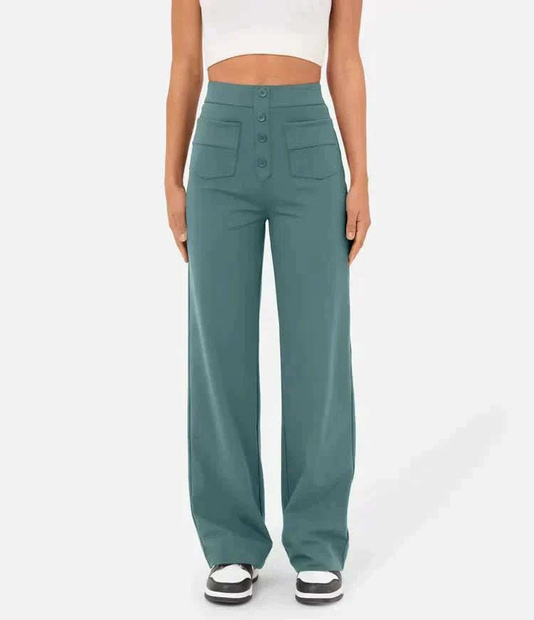 Laura | High-waisted Elastic Casual Pants Stone Green