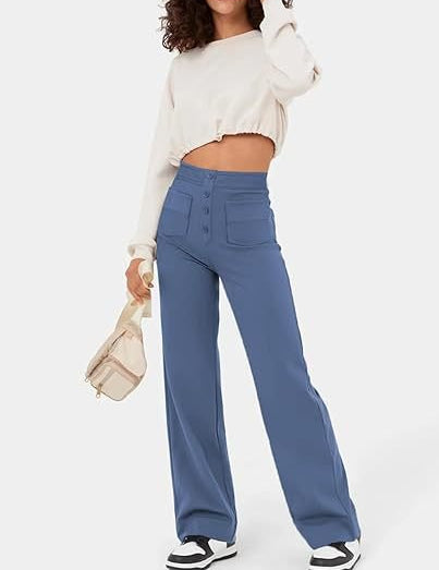 Laura | High-waisted Elastic Casual Pants Pale Blue