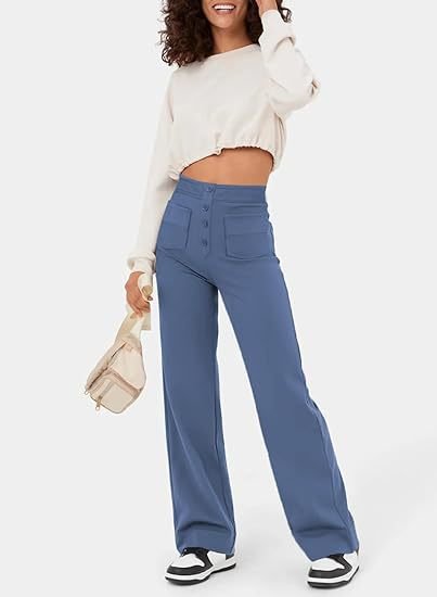 Laura | High-waisted Elastic Casual Pants Pale Blue