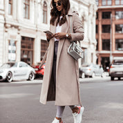 Elegant V-Neck Long Coat Apricot Coats & Jackets