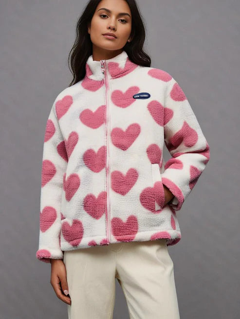 Women Heart Fleece Jacket Heart Fleece Jacket
