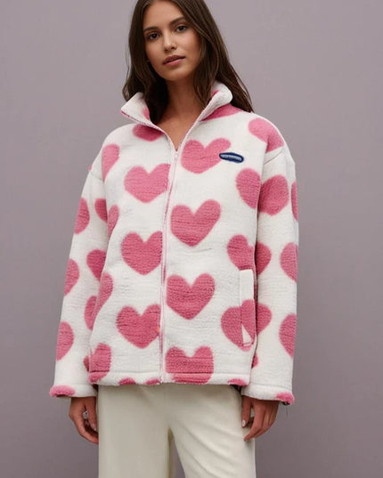 Women Heart Fleece Jacket Heart Fleece Jacket