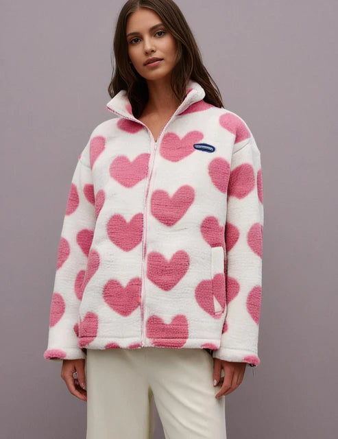 Women Heart Fleece Jacket Heart Fleece Jacket
