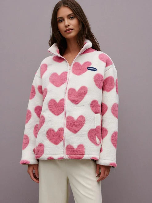 Women Heart Fleece Jacket Heart Fleece Jacket