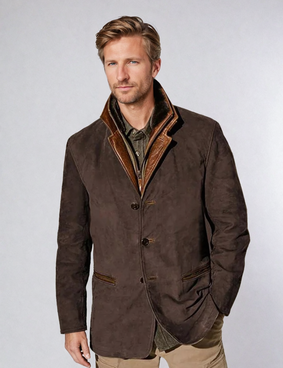 Men's Vintage Buckskin Leather Jacket Dark Brown Vintage Buckskin Leather Jacket