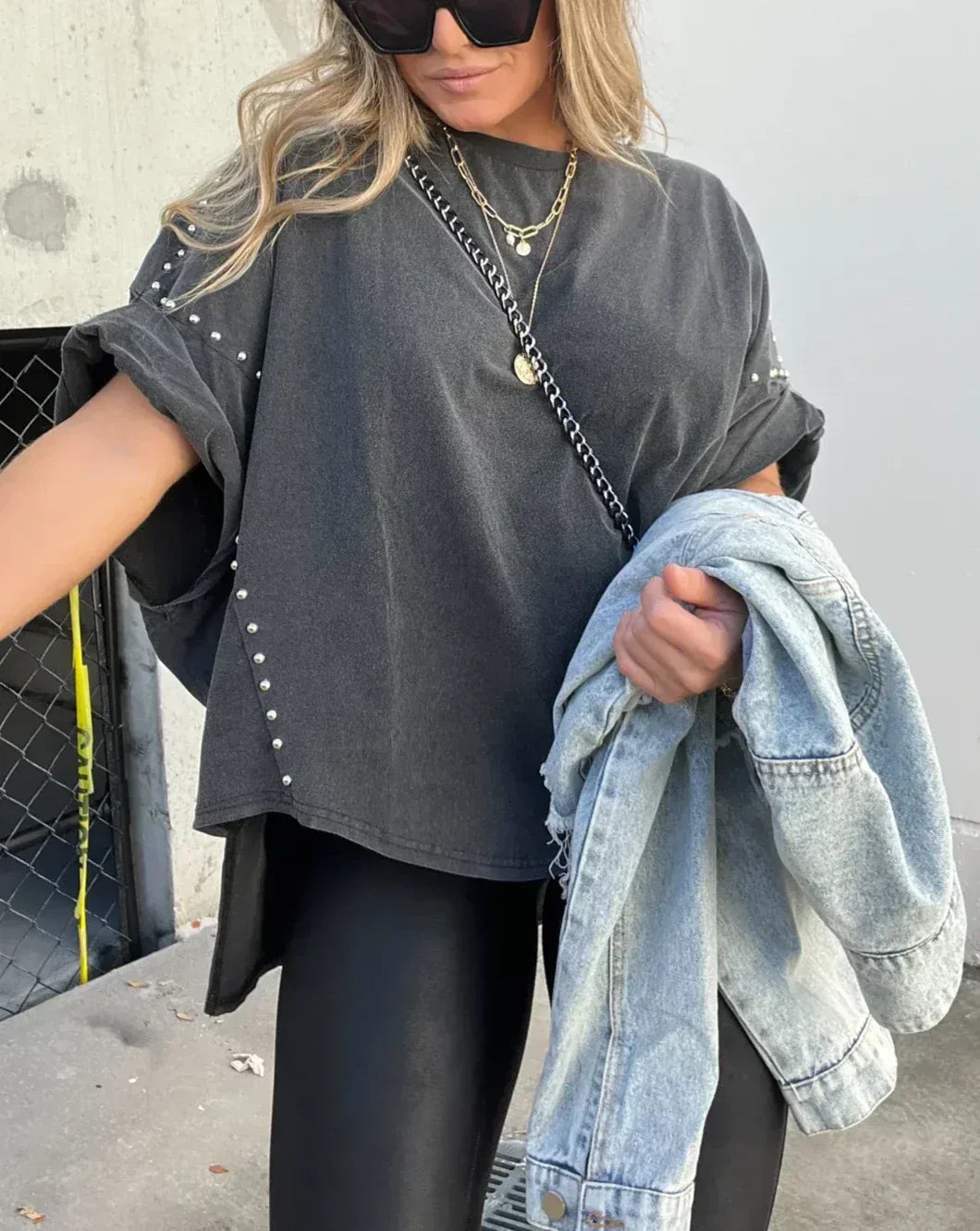 Brianna | Oversized T-Shirt With Studs Shirts & Tops