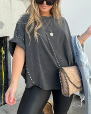 Brianna | Oversized T-Shirt With Studs Black washed Shirts & Tops