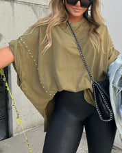 Brianna | Oversized T-Shirt With Studs Washed olive Shirts & Tops