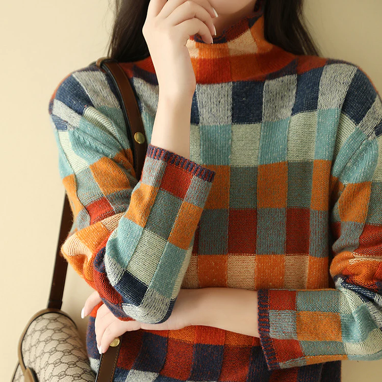 Mabel Cashmere Patchwork Turtleneck Sweater Sweater